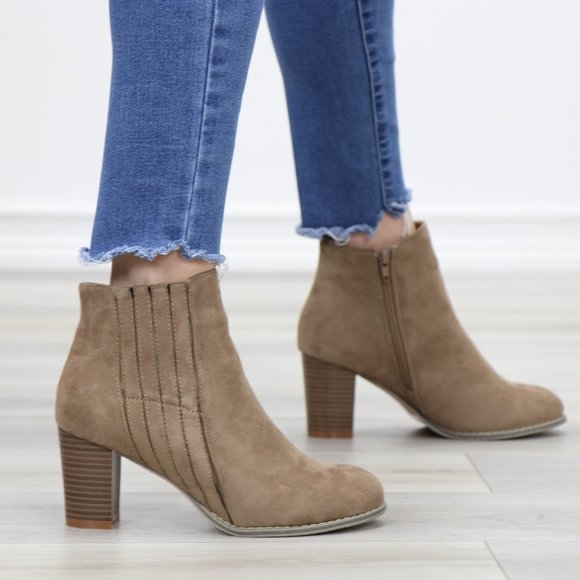 Faux Suede Bock Heel Ankle Bootie - Picture 7 of 13
